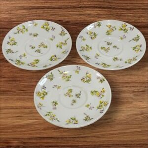 Martha Stewart  Everyday France Yellow Purple Pansies‎ 3 Coffee Cup Saucers